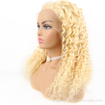 Grade 10A Mink Brazilian Transparent Lace 613 Color Blonde Pre Plucked Deep Wave Lace Frontal Human Hair Wig